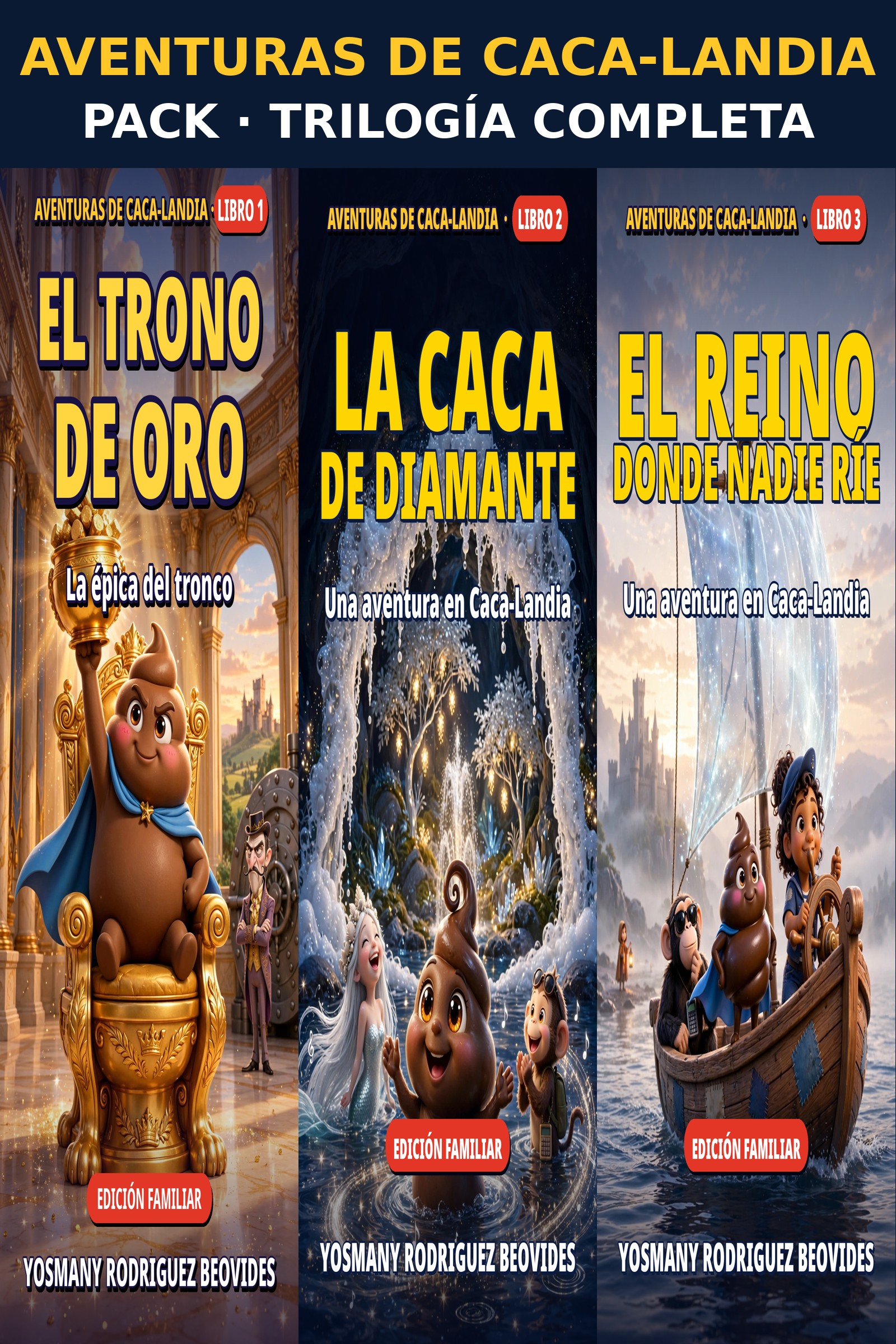 Pack Trilogía Caca-Landia: las tres portadas bajo la banda «PACK · TRILOGÍA COMPLETA»